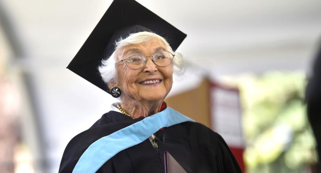 Virginia Hislop, Stanford Graduation, Master's Degree at 105, Inspiring Stories, Lifelong Learning, Education Journey, Resilience, Senior Achievement, Dreams Come True, Legacy of Learning